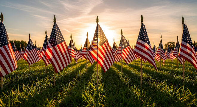 Memorial day tribute a field of american flags honoring fallen heroes on memorial day weekend