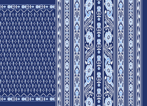 digital daman with ikat and ajrakh pattern border 