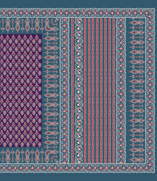 digital daman with ikat and ajrakh pattern border 