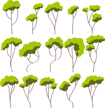 Flat Tree Illustration Set &ndash; Minimal Green Forest Trees Collection, Stylized Nature Vector Pack