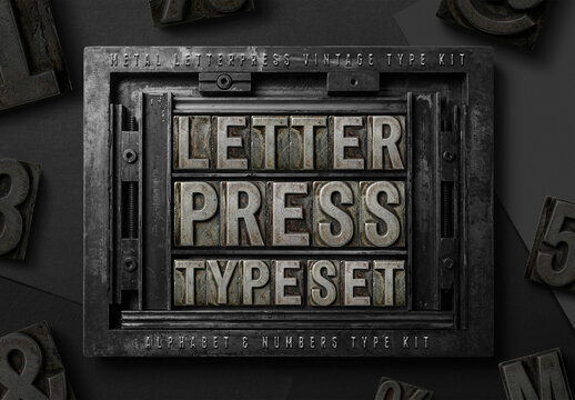 Metal Letterpress Alphabet & Numbers - Vintage Type Set