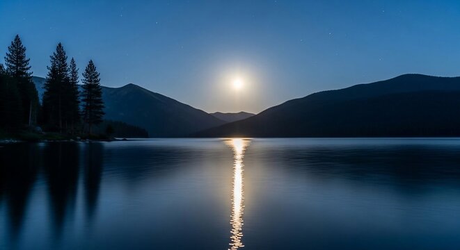 Moonlight reflection lake scenery