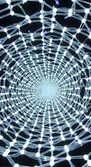 Fototapeta premium Abstract futuristic glowing network tunnel with light particles and interconnected nodes creating a sense of depth and technology