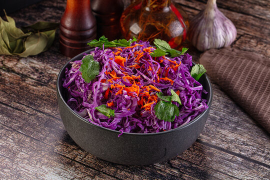 Salad with fresh pirple cabbage and carrot