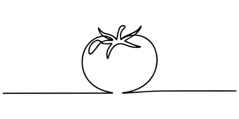 Minimalist one line drawing of a fresh organic tomato vegetable on white background, Continuous one line drawing of a single fresh tomato vegetable on white background Vector, illustration. A whole an © Gerish