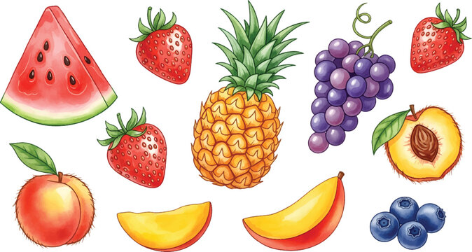 Vector Illustration Colorful Fresh Fruit Collection Illustration