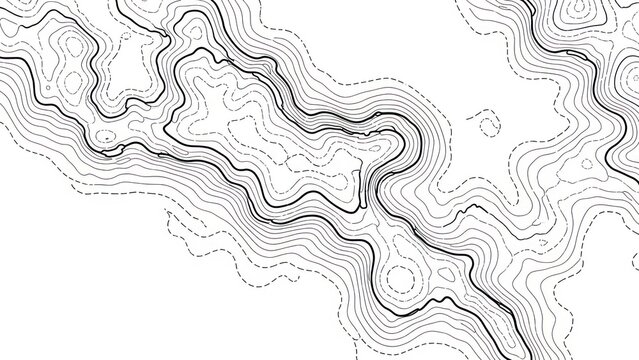 Topographic map illustration depicting terrain elevation lines on white background