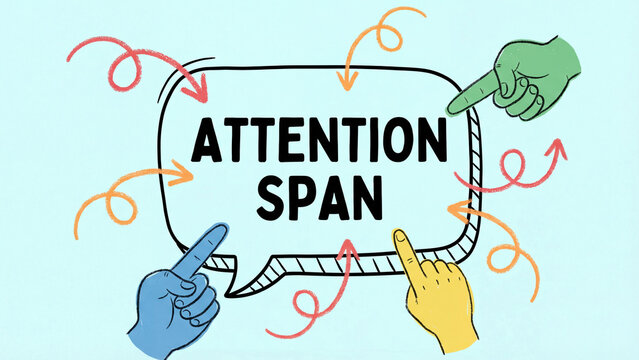 Attention span and cognitive focus distraction concept for mental concentration awareness digital age multitasking and neuro developmental education