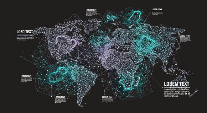 Abstract 3D visualization of financial market trends featuring dark teal waves, golden candlestick charts, and floating digital globes.