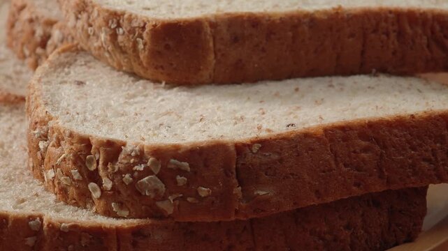 Video clouse up of whole wheat bread	