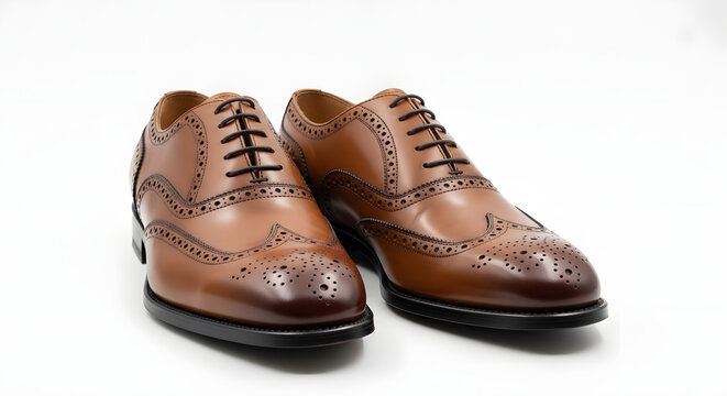 Brown casual leather brogue sneakers for men comfortable fashionable footwear