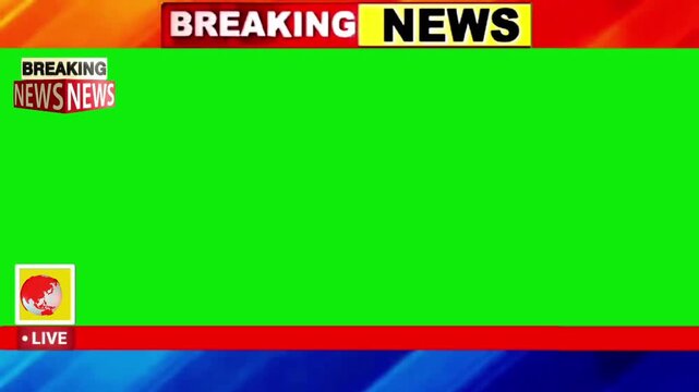 A breaking news video template with a green screen and live broadcast graphics