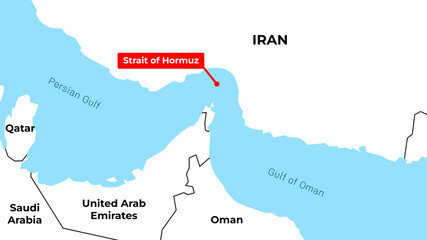 Strait of Hormuz Map Illustration, Middle East Maritime Route, Gulf Region Geography, Political Map, Shipping Lane Visualization © IDFREZZZ