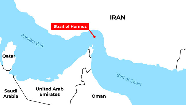 Strait of Hormuz Map Illustration, Middle East Maritime Route, Gulf Region Geography, Political Map, Shipping Lane Visualization