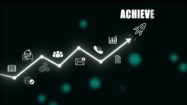 Business Growth Chart with Icons Representing Services and Communication graph line