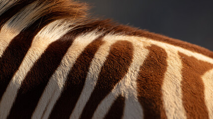 Fototapeta premium Close-up detail of a textured brown and white striped animal fur pattern, highlighting the natural beauty and unique markings of wildlife