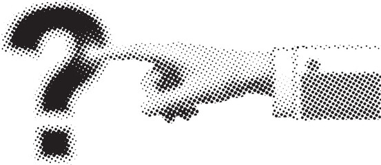 Fototapeta premium Grunge Question Mark and Pointing Hand Vector – Halftone Confusion Concept Illustration