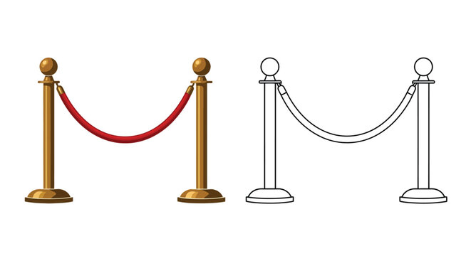 Red and white stanchions with velvet ropes in a comparative illustration