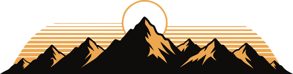 Obraz premium Majestic mountain range silhouette at golden hour with a rising sun