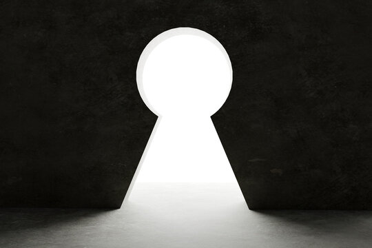 Keyhole Shaped Light Opening in Dark Wall, Opportunity and Mystery Concept