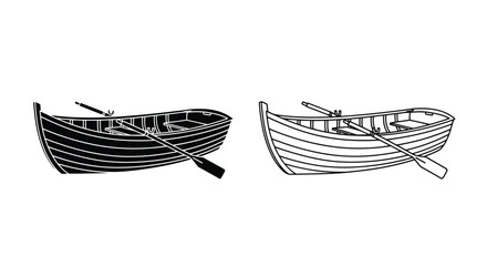 Black and white illustration of two rowing boats with oars © msunny93