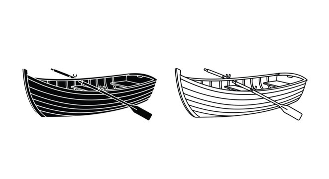 Black and white illustration of two rowing boats with oars