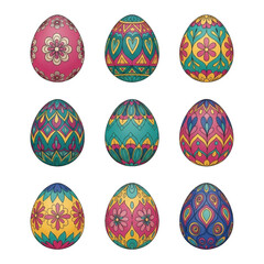 Fototapeta premium Colorful collection of intricately designed easter eggs arranged in a grid pattern