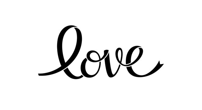 Cursive Love Text on White Background.