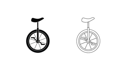 Two black and white illustrations of unicycles side by side © msunny93