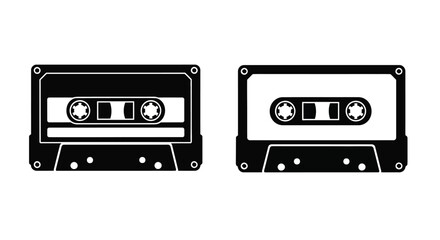 Naklejka premium Two black and white illustrations of vintage audio cassette tapes