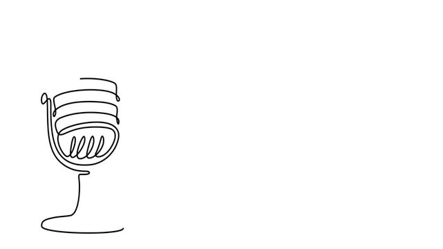 Animated self drawing of continuous line draw Retro microphone and headphone speaker device gadget. Full length one line animation. 4K