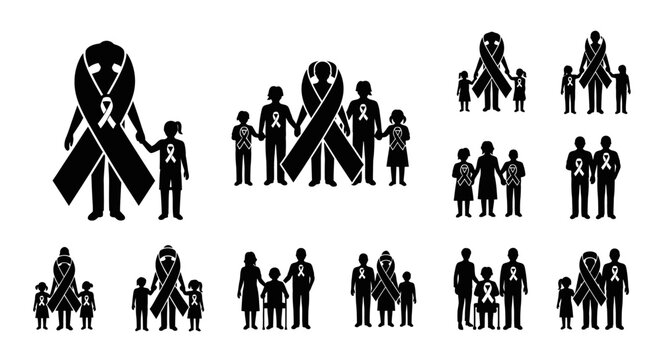 Family Mourning Loss with Awareness Ribbon.