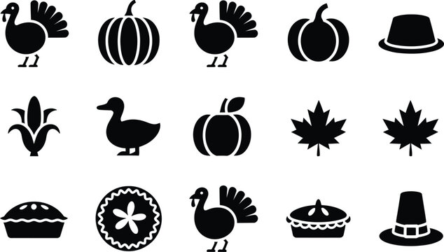 Thanksgiving Icons Set turkey pumpkin