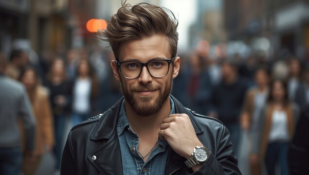 Distinguishing himself among others. Framed picture of an attractive young hipster