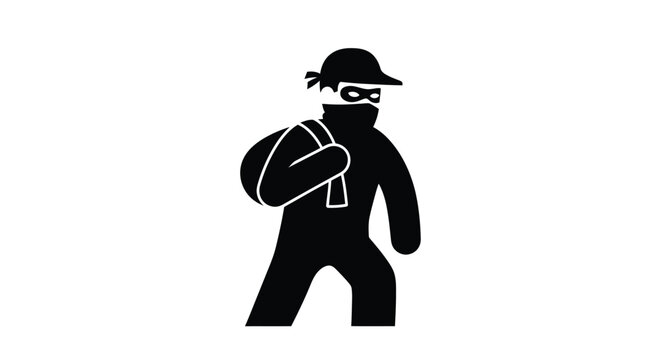 Silhouette of a masked figure with a backpack appearing to be a thief