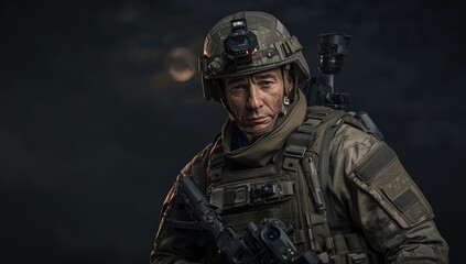 Fototapeta premium trooper in complete tactical gear for nighttime operation