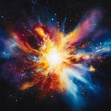 Colorful explosion space with stars and planets picture