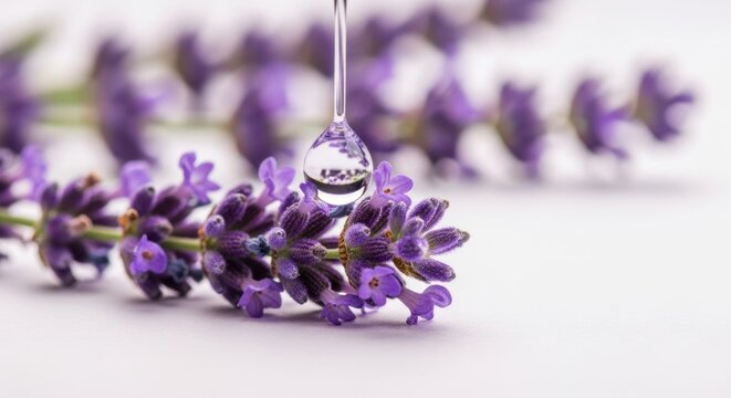Close up of lavender flowers with a water drop ideal for natural wellness concepts