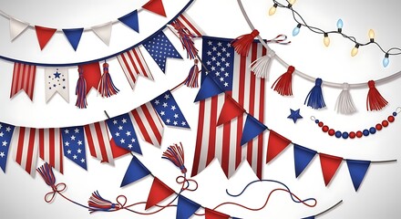 Fototapeta premium Colorful patriotic bunting flags with stars and stripes festive decorations