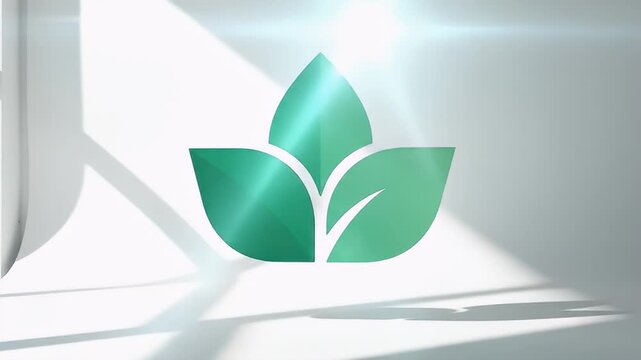 Green leaf logo on windowsill.