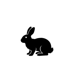 Naklejka premium Black rabbit silhouette isolated on white background. Simple flat vector illustration of small animal, perfect for logo, icon, farm, pet, and wildlife design projects