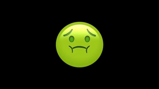Face Vomiting Animated Emoji. Alpha channel, transparent background.