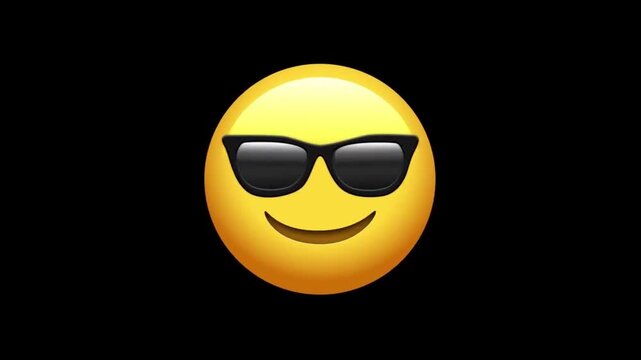 Smiling Face With Sunglasses Animated Emoji. Alpha channel, transparent background. 4K resolution loop animation.