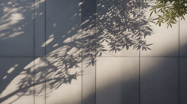 Tree leaves shadow on a textured wall, natural light effect