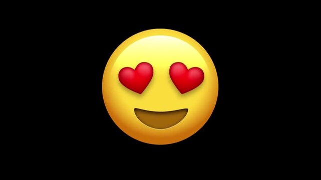 Smiling Face With Heart-Eyes Animated Emoji. Alpha channel, transparent background. 4K resolution loop animation.