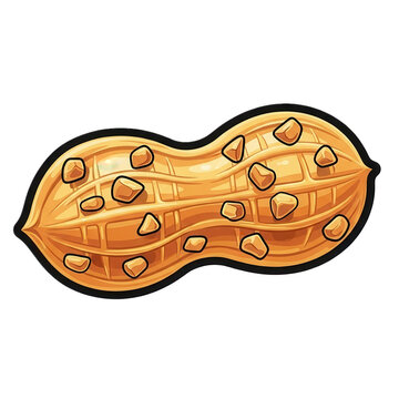 Peanut sticker in shiny cartoon style with warm golden lighting on white background for food branding