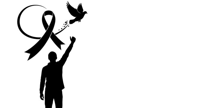 Man Releasing Dove with Awareness Ribbon.