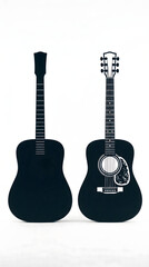 Obraz premium Black acoustic and electric guitars isolated on white background with minimal modern style