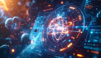 Fototapeta premium Futuristic digital illustration of atomic structure.
