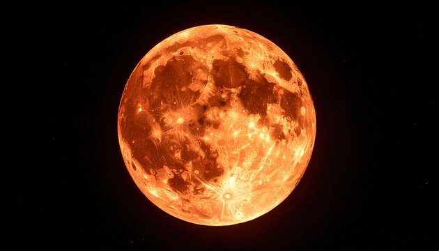 Vibrant orange full moon in space.
